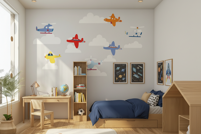 Boys Wall Decals Transport Airplanes Helicopters Clouds, Boys Wall Stickers, Boys Nursery Wall Decor, Boys Bedroom Decor, Boys Nursery, Made in Canada | Pippa + June