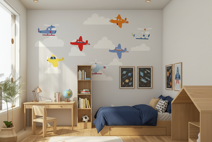 Boys Wall Decals Transport Airplanes Helicopters Clouds, Boys Wall Stickers, Boys Nursery Wall Decor, Boys Bedroom Decor, Boys Nursery, Made in Canada | Pippa + June