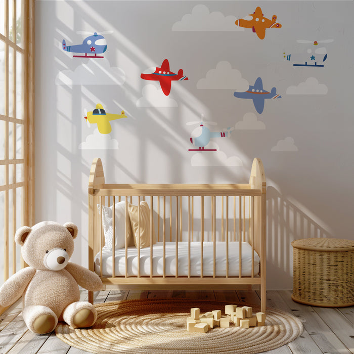 Boys Wall Decals Transport Airplanes Helicopters Clouds, Boys Wall Stickers, Boys Nursery Wall Decor, Boys Bedroom Decor, Boys Nursery, Made in Canada | Pippa + June