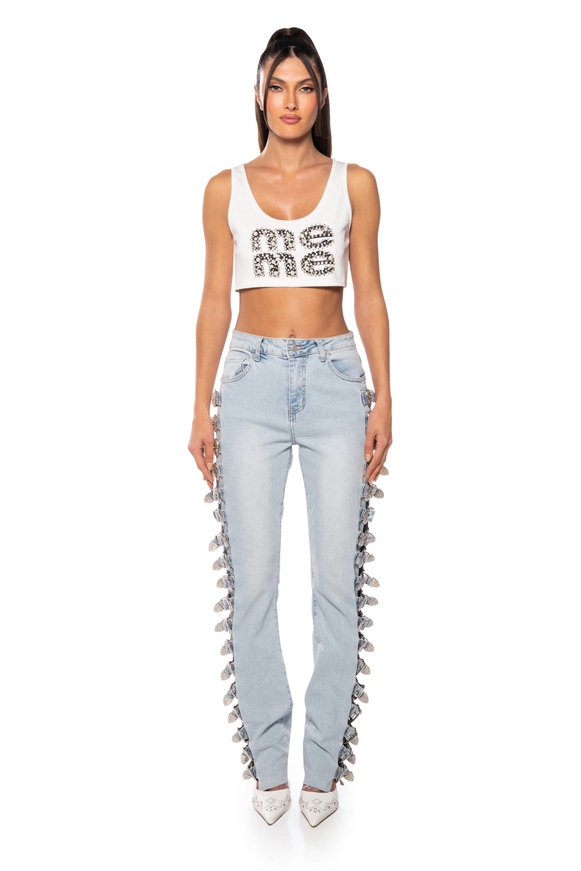 ALL ABOUT BUCKLES WIDE LEG JEANS