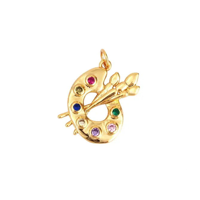 Gold enamel artist palette art charm for jewelry gift from Magnolias Home Decor