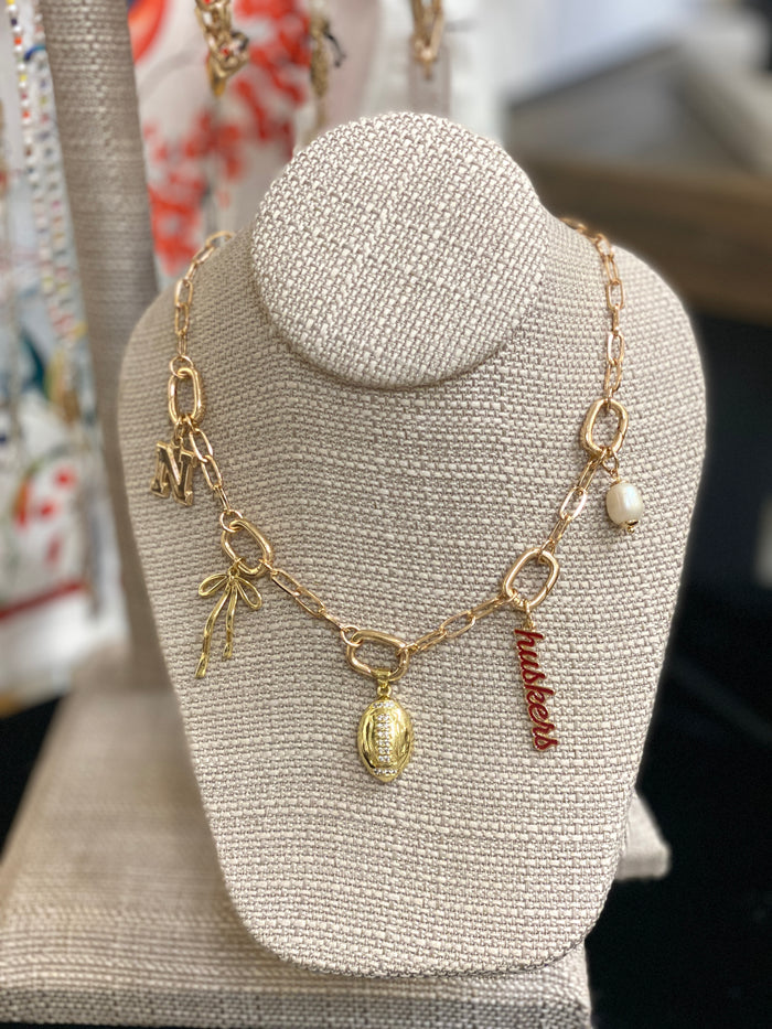 Gold shiny Avery multi-charm collector necklace base for jewelry gift from Magnolias Home Decor