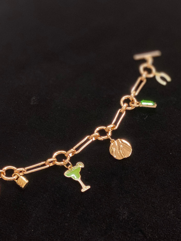 Gold shiny Bella multi-charm toggle bracelet base for jewelry gift from Magnolias Home Decor