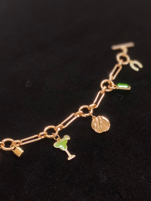 Gold shiny Bella multi-charm toggle bracelet base for jewelry gift from Magnolias Home Decor