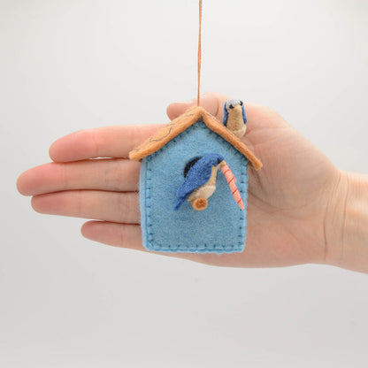 Eco-friendly felt ornament shaped like a birdhouse, ideal for bird lovers and nature décor