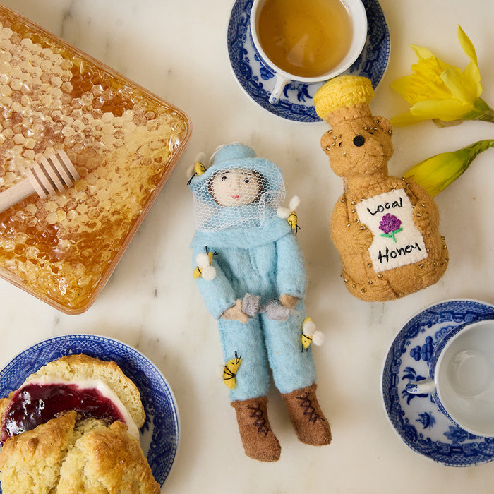 Charming felt beekeeper ornament for Christmas trees, honey gifts, or spring baskets
