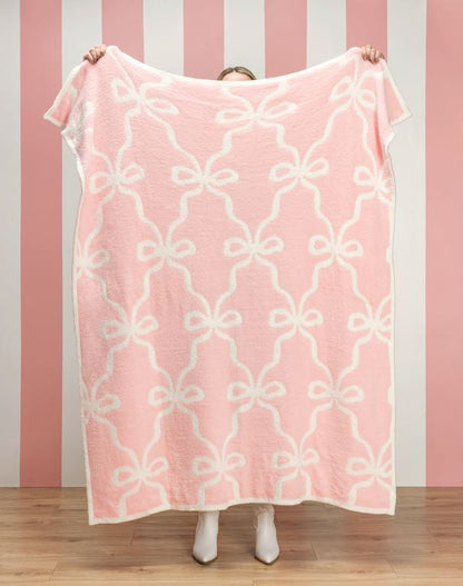 Blush Bow Chenille Throw Blanket