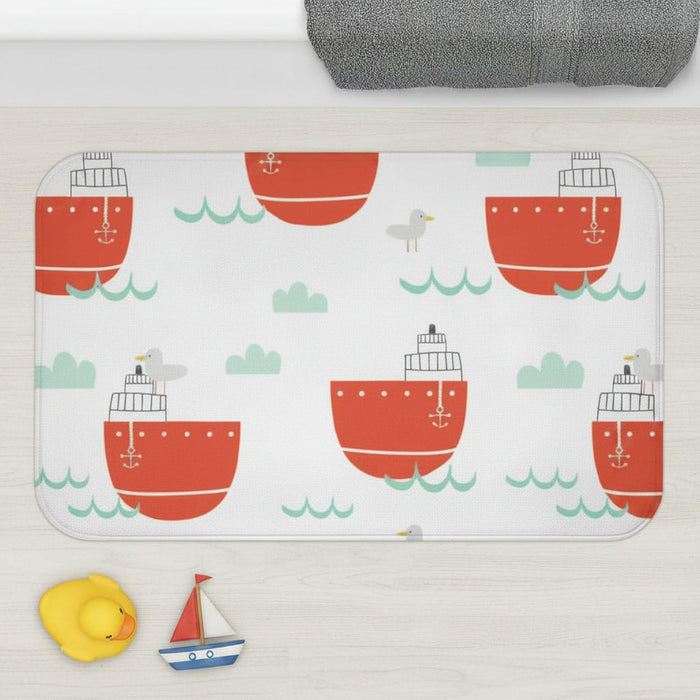 Kids Bath Mat Nautical Red Sailboats, Kids Shower Mat, Kids Bathtub Mat, Kids Bathroom Decor, Kids Bathroom Accessories, Made in the USA | Pippa + June