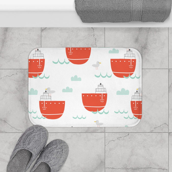 Kids Bath Mat Nautical Red Sailboats, Kids Shower Mat, Kids Bathtub Mat, Kids Bathroom Decor, Kids Bathroom Accessories, Made in the USA | Pippa + June