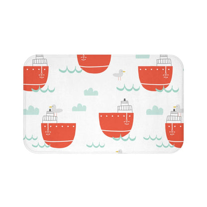 Kids Bath Mat Nautical Red Sailboats, Kids Shower Mat, Kids Bathtub Mat, Kids Bathroom Decor, Kids Bathroom Accessories, Made in the USA | Pippa + June