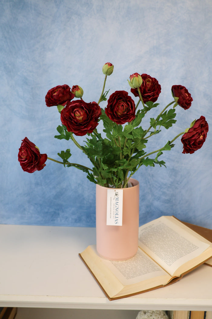 Silk burgundy terracotta ranunculus bush for traditional transitional fall home decor from Magnolias Home Decor