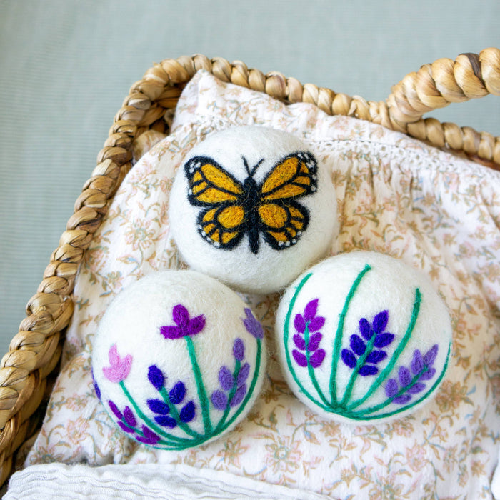 Lavender butterfly eco wool dryer ball set of 3 for laundry gift from Magnolias Home Decor