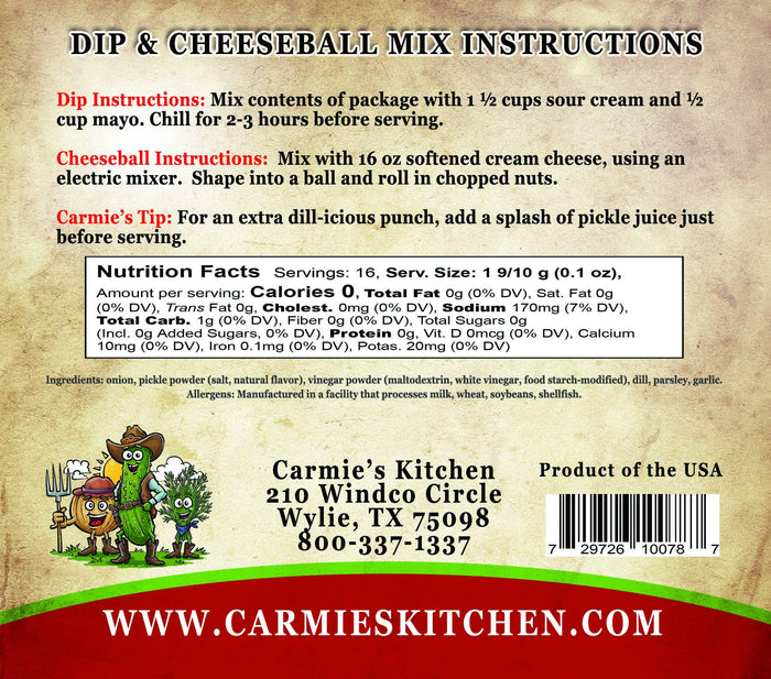 Carmie's Kitchen - Dill Pickle Dip & Cheeseball Mix