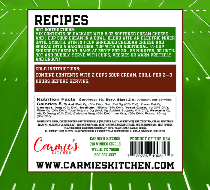 Carmie's Kitchen - Tailgaters Beer Cheese Dip Mix - Game Day Collection
