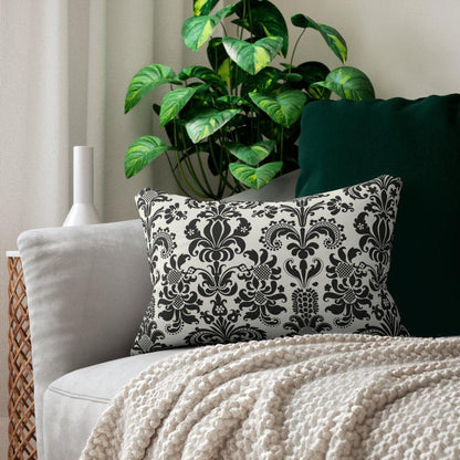 Damask Lumbar Pillow Black White, Modern Lumbar Pillow with Insert, Lumbar Throw Pillow, Mod Cushions, Bed Pillows Decorative, Modern Pillows, Gift, Pillowcase