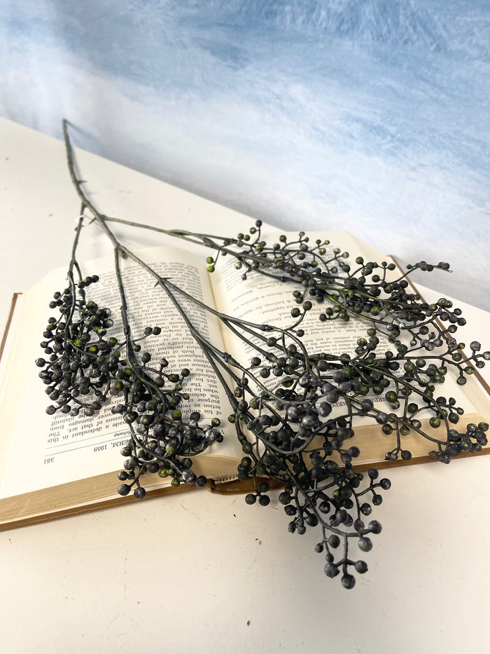 Silk dark blue mini berry spray outdoor safe for transitional everyday home decor from Magnolias Home Decor