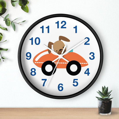 Kids Wall Clock Transport Doggy Driving Car, Large Clock Silent No Ticking, Nursery Wall Clock, Childrens Wall Clock, Kids Bedroom Wall Decor, Nursery Wall Decor, Made in the USA | Pippa + June
