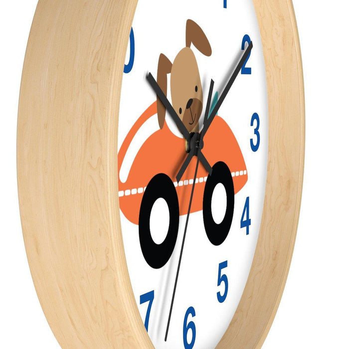 Kids Wall Clock Transport Doggy Driving Car, Large Clock Silent No Ticking, Nursery Wall Clock, Childrens Wall Clock, Kids Bedroom Wall Decor, Nursery Wall Decor, Made in the USA | Pippa + June