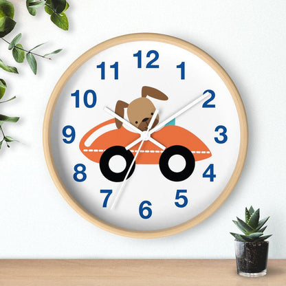 Kids Wall Clock Transport Doggy Driving Car, Large Clock Silent No Ticking, Nursery Wall Clock, Childrens Wall Clock, Kids Bedroom Wall Decor, Nursery Wall Decor, Made in the USA | Pippa + June