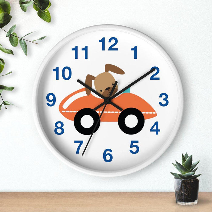 Kids Wall Clock Transport Doggy Driving Car, Large Clock Silent No Ticking, Nursery Wall Clock, Childrens Wall Clock, Kids Bedroom Wall Decor, Nursery Wall Decor, Made in the USA | Pippa + June