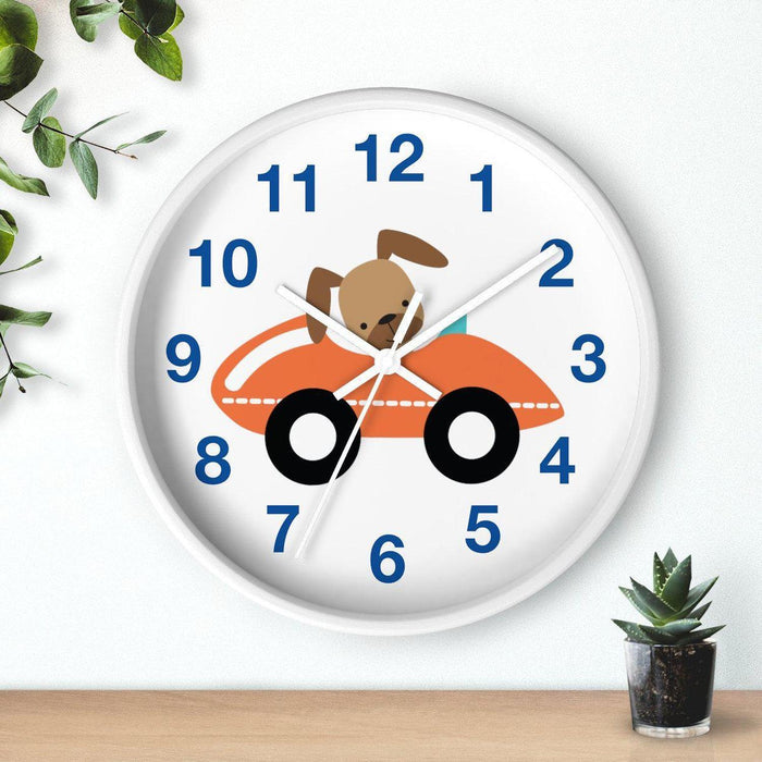 Kids Wall Clock Transport Doggy Driving Car, Large Clock Silent No Ticking, Nursery Wall Clock, Childrens Wall Clock, Kids Bedroom Wall Decor, Nursery Wall Decor, Made in the USA | Pippa + June