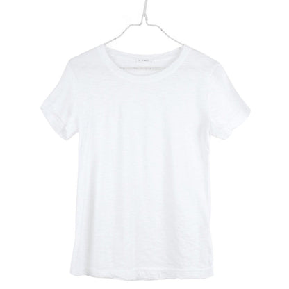 It Is Well Everyday Crewneck Tee in Salt, flat hanger shot on white background showing crisp white lightweight slub jersey with It Is Well label at crew neck, short sleeves with slight cuff, and relaxed full-length silhouette
