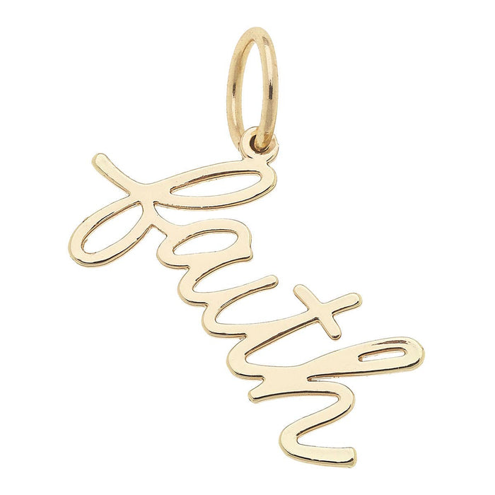 Gold Faith cursive script charm for jewelry gift from Magnolias Home Decor