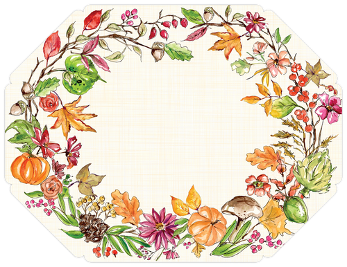 Paper fall flora die cut placemats 13 x 17 inch set of 10 for cottagecore seasonal entertaining from Magnolias Home Decor