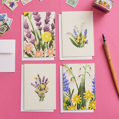 Flower Bouquets Assorted Greeting Cards - Set of 4