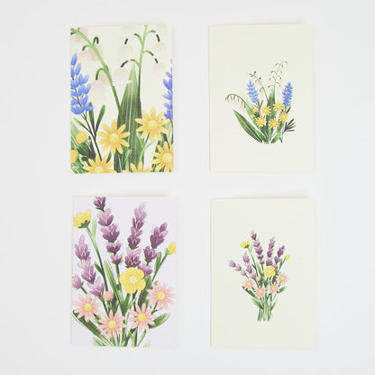Flower Bouquets Assorted Greeting Cards - Set of 4