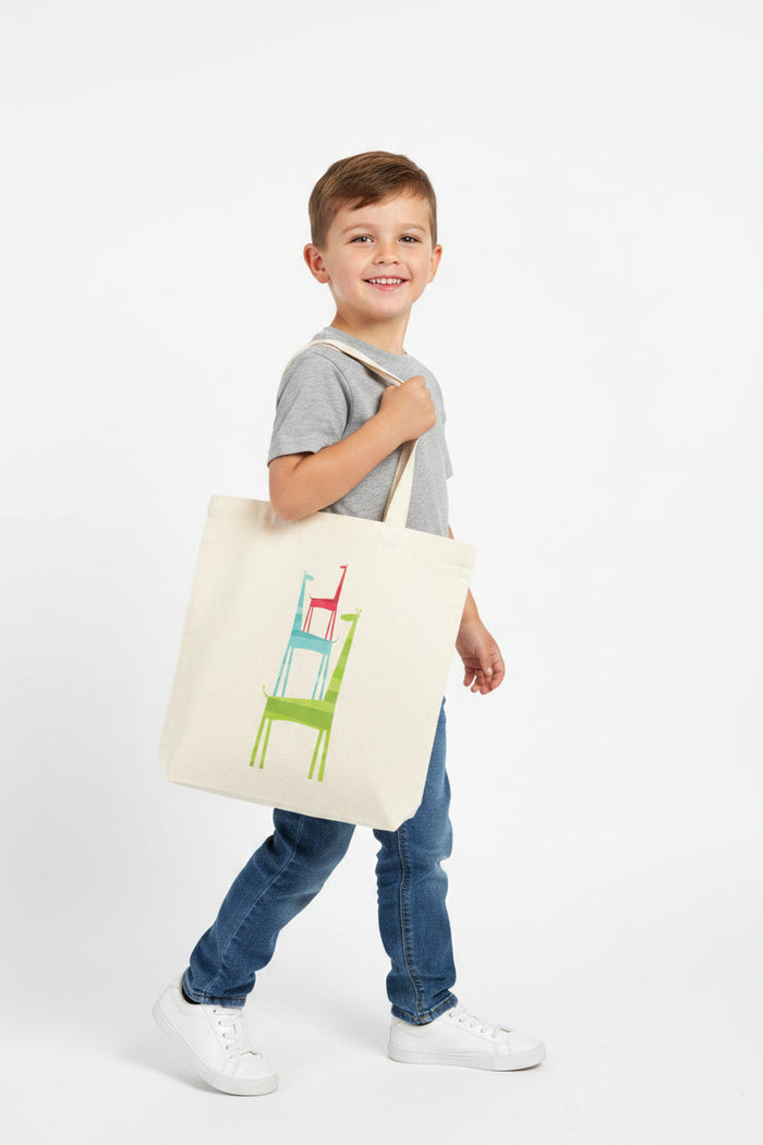 Kids Cotton Canvas Tote Bags Jungle Animals Giraffe, Gender Neutral, Kids Tote Bag, Kids Toddler Tote Bags, Kids Cotton Bags, Kids Reusable Bags, Kids Shopper Bags, Kids Gifts, Made in USA | Pippa + June