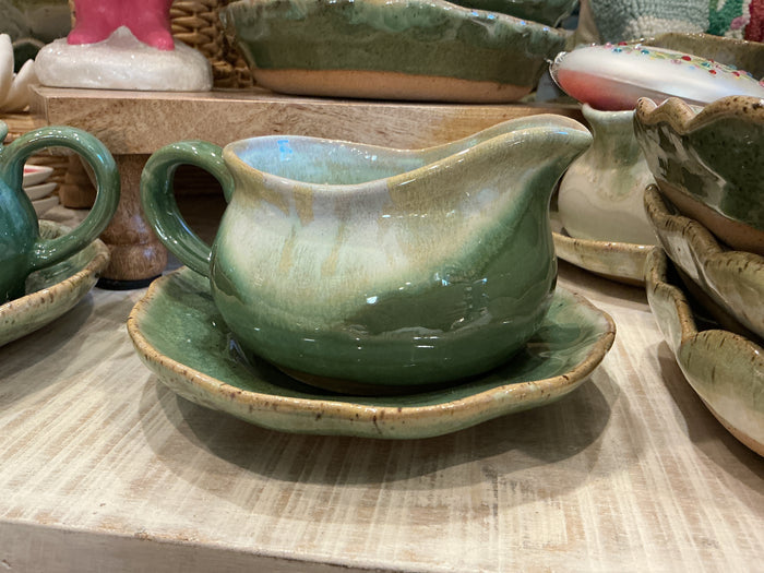 Gravy Boat & Saucer Set - Matcha Leaf