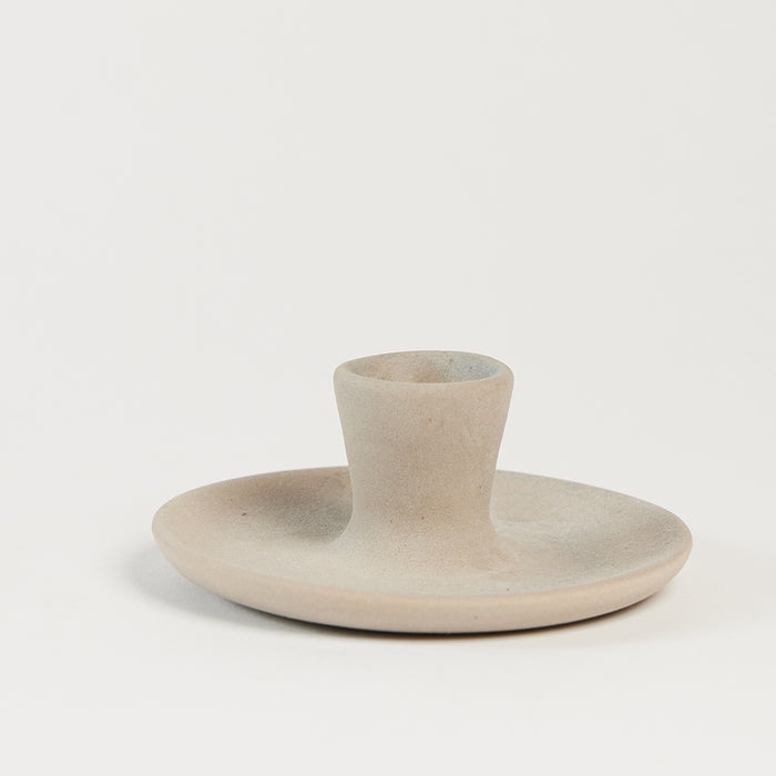 Gray Matte Ceramic Candle Holder with Beeswax Taper