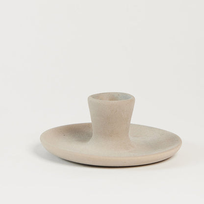 Gray Matte Ceramic Candle Holder with Beeswax Taper