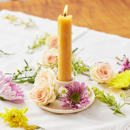 Gray Matte Ceramic Candle Holder with Beeswax Taper