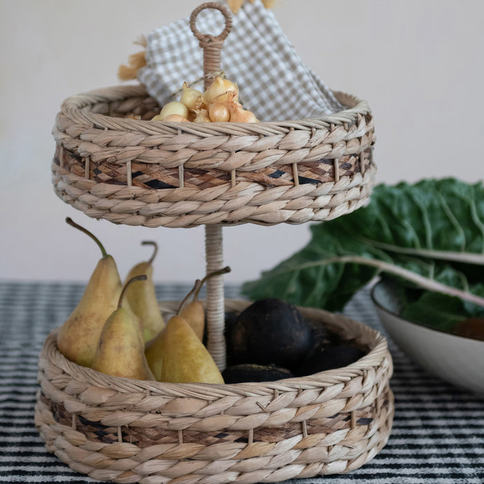 Hand-Woven Wicker 2-Tier Tray