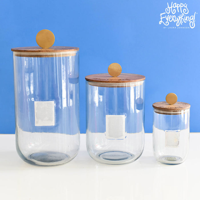 Happy Everything Wooden Lid Glass Jar