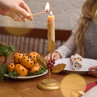 Holly Berry Metal Candlestick Holder