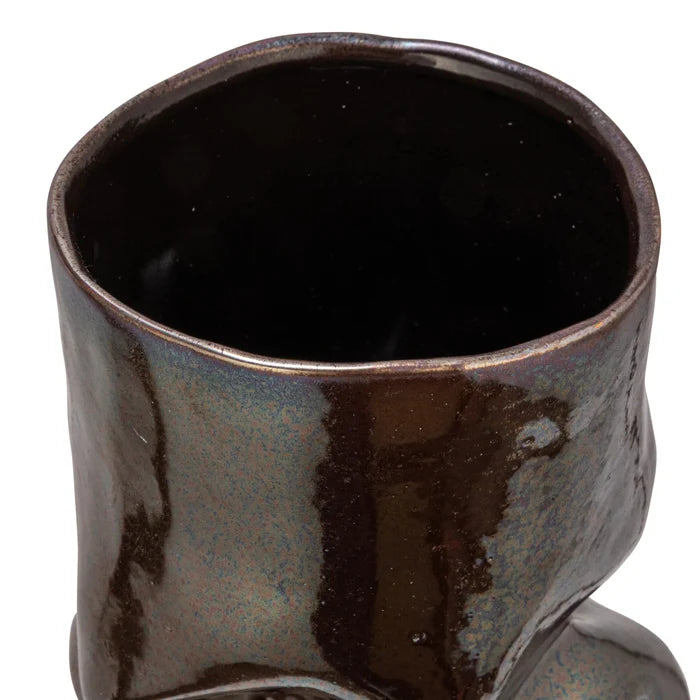 Iridescent Brown Stoneware Organic Shaped Vase