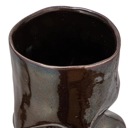 Iridescent Brown Stoneware Organic Shaped Vase