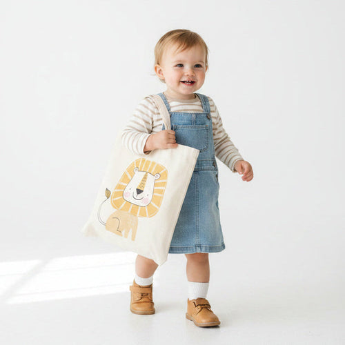 Kids Cotton Canvas Tote Bags Jungle Animal Lion, Gender Neutral, Kids School Bag, Kids Tote Bag, Kids Toddler Tote Bags, Kids Cotton Bags, Kids Reusable Bags, Kids Shopper Bags, Kids Gifts, Made in USA | Pippa + June