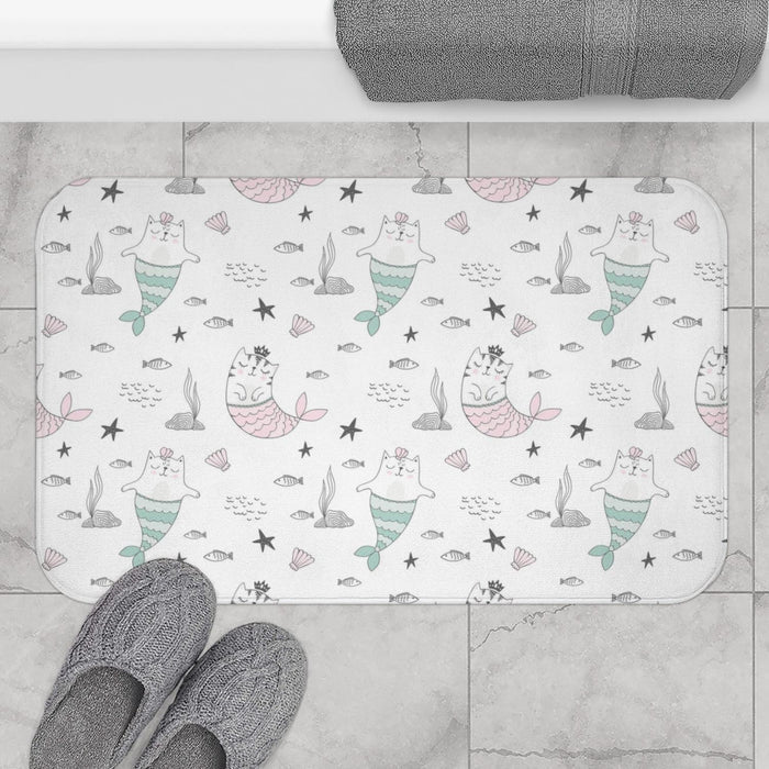 Girls Bath Mat Kitty Cat Mermaids, Girls Bathroom Decor and Accessories, Girls Shower Mat, Made in the USA | Pippa + June