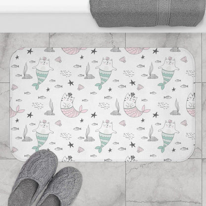 Girls Bath Mat Kitty Cat Mermaids, Girls Bathroom Decor and Accessories, Girls Shower Mat, Made in the USA | Pippa + June