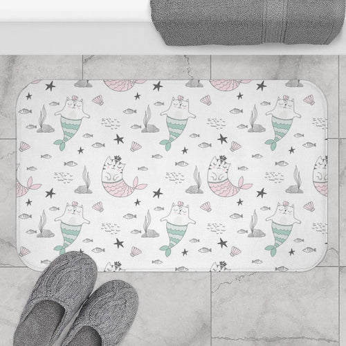 Girls Bath Mat Kitty Cat Mermaids, Girls Bathroom Decor and Accessories, Girls Shower Mat, Made in the USA | Pippa + June