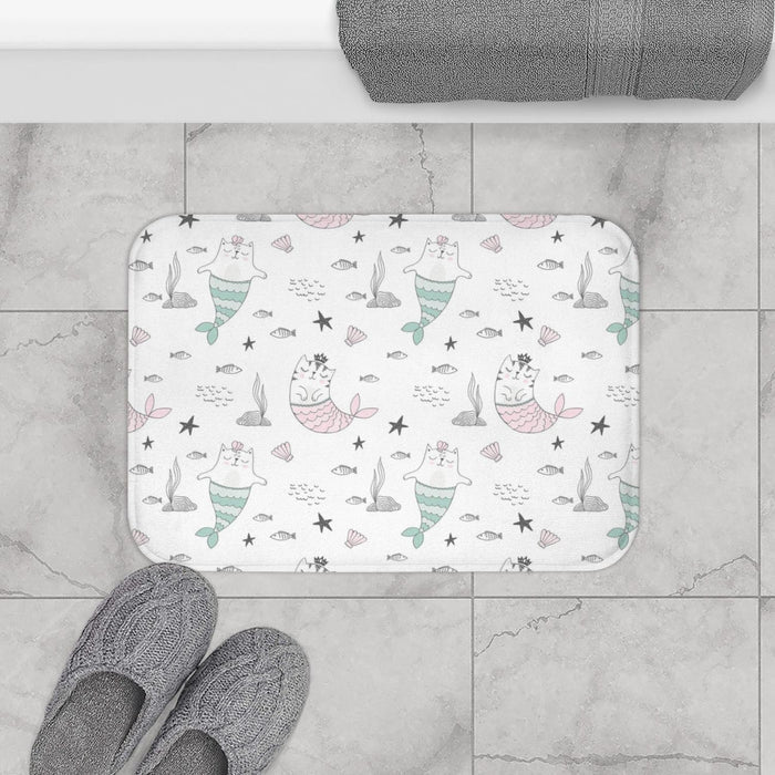 Girls Bath Mat Kitty Cat Mermaids, Girls Bathroom Decor and Accessories, Girls Shower Mat, Made in the USA | Pippa + June