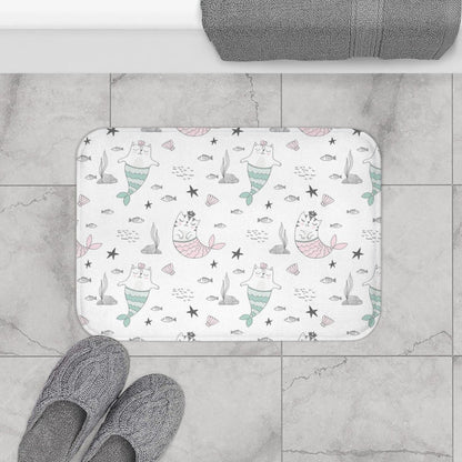 Girls Bath Mat Kitty Cat Mermaids, Girls Bathroom Decor and Accessories, Girls Shower Mat, Made in the USA | Pippa + June