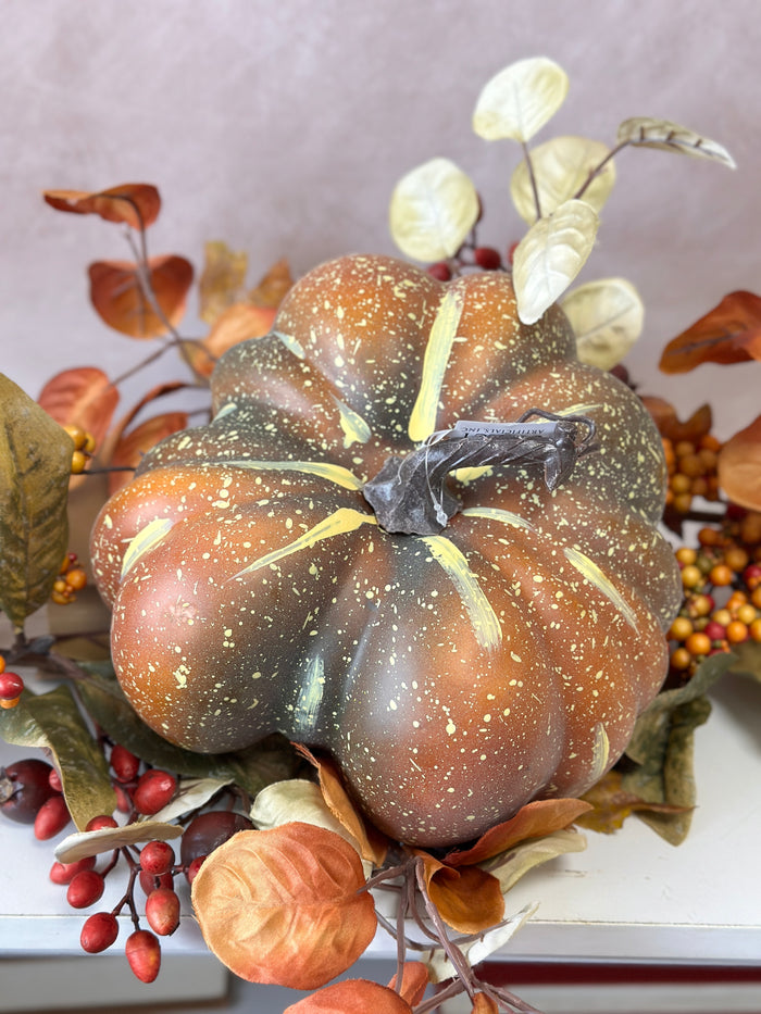 Faux orange green picked fall pumpkin large for farmhouse traditional fall home decor from Magnolias Home Decor