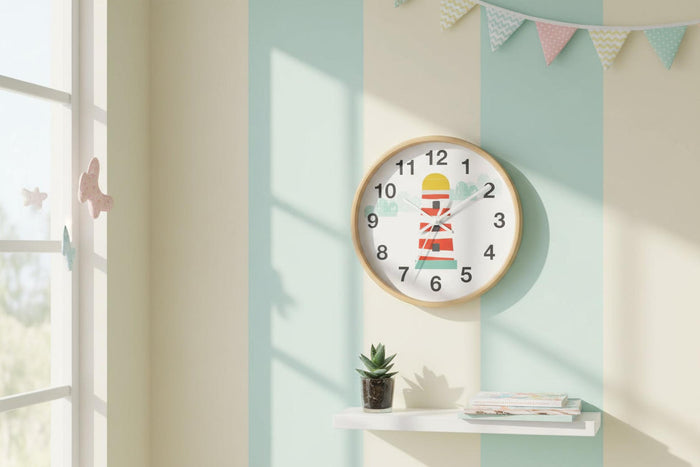 Kids Wall Clock Ocean Lighthouse, Boys Wall Clock, Boys Nursery Wall Clock, Boys Baby Shower Gift, Nautical Wall Clock, Boys Wall Decor, Kids Room Decor, Made in the USA | Pippa + June