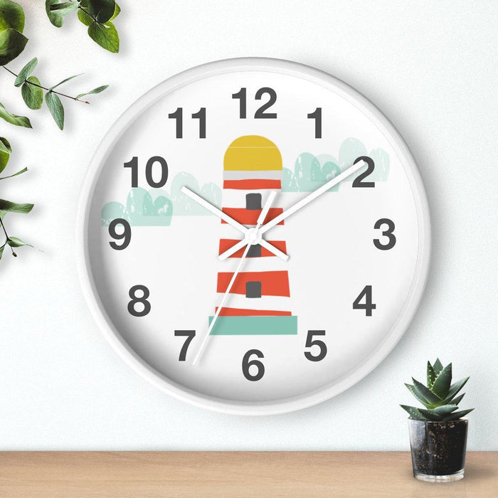 Kids Wall Clock Ocean Lighthouse, Boys Wall Clock, Boys Nursery Wall Clock, Boys Baby Shower Gift, Nautical Wall Clock, Boys Wall Decor, Kids Room Decor, Made in the USA | Pippa + June