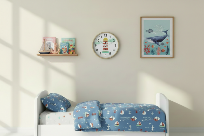 Kids Wall Clock Ocean Lighthouse, Boys Wall Clock, Boys Nursery Wall Clock, Boys Baby Shower Gift, Nautical Wall Clock, Boys Wall Decor, Kids Room Decor, Made in the USA | Pippa + June